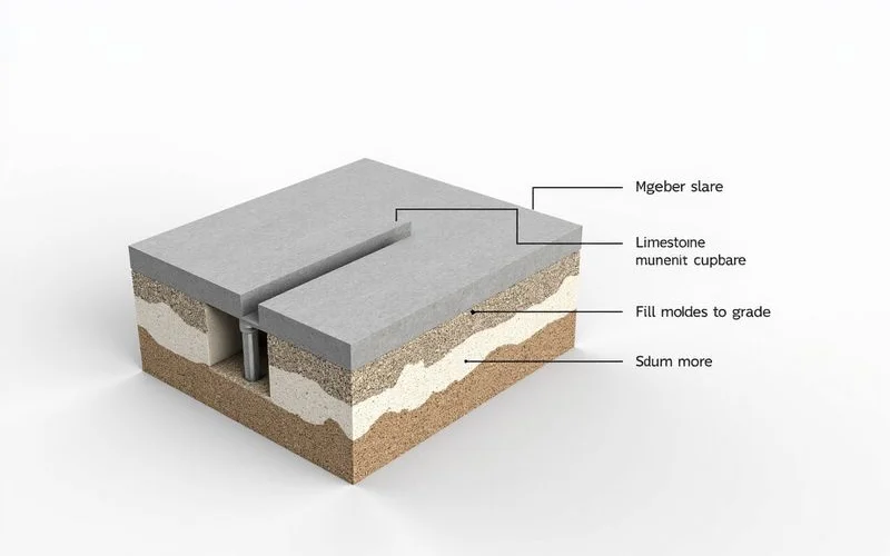 Cross-section diagram showing limestone-foam injection lifting concrete