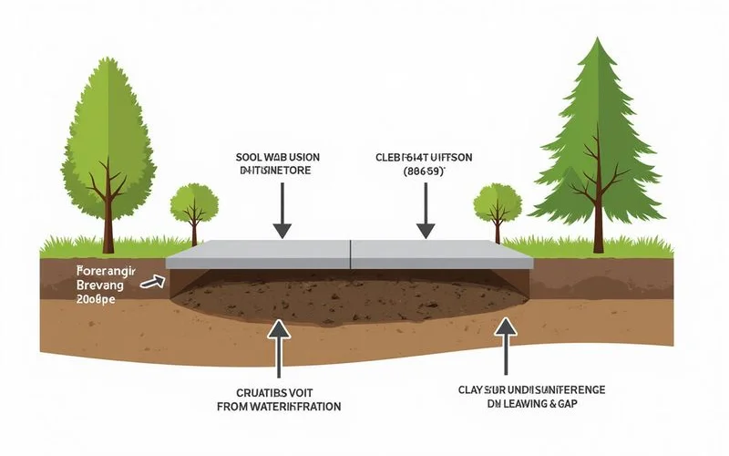 Cross-section: tree roots and soil washout under slab