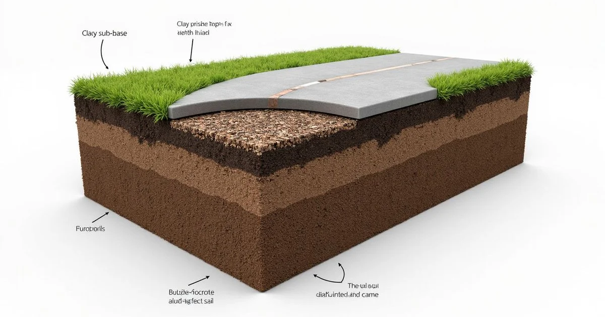 Cross-section illustration of Michigan clay soil with frost line and concrete slab