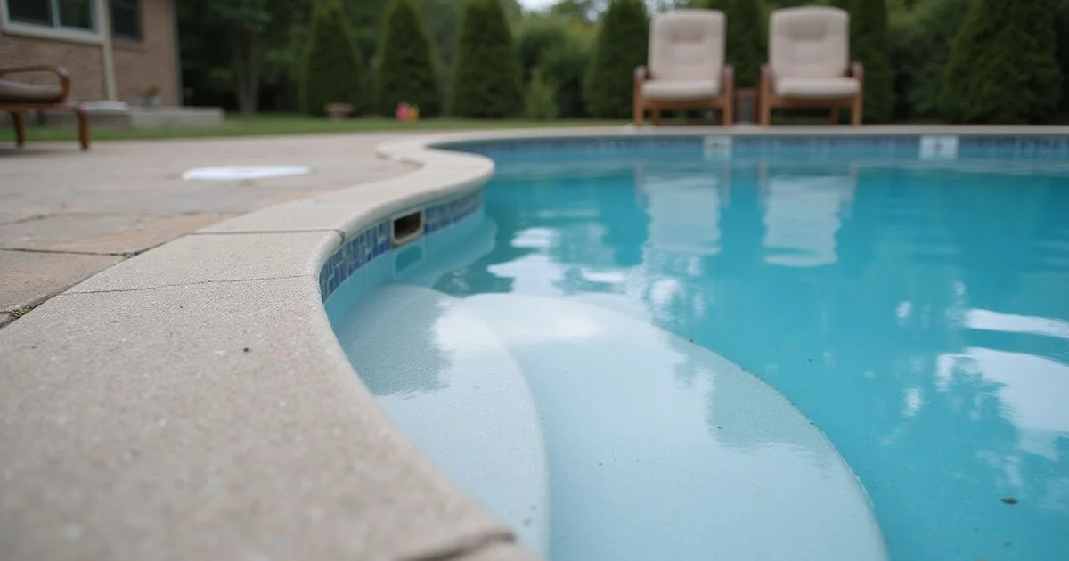 Sunken pool deck edge slab in a Metro Detroit backyard